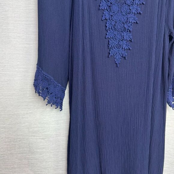 Naif Women's navy blue Embroidered Flowy Peasant Midi Dress, SZ XL - Picture 4 of 9